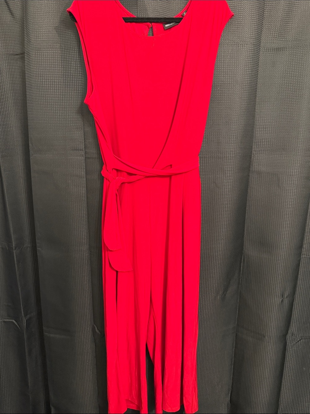 Nina Leonard Women’s Sleeveless Jersey Red Belted Jumpsuit Sz 2X